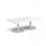 Monza rectangular coffee table with flat round white bases 1400mm x 800mm - white MCR1400-WH-WH