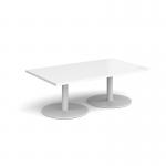 Monza rectangular coffee table with flat round white bases 1400mm x 800mm - white