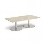 Monza rectangular coffee table with flat round brushed steel bases 1600mm x 800mm - made to order MCR1600-BS