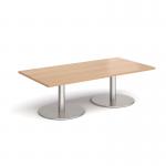 Monza rectangular coffee table with flat round brushed steel bases 1600mm x 800mm - made to order MCR1600-BS