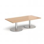 Monza rectangular coffee table with flat round brushed steel bases 1600mm x 800mm - beech