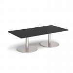 Monza rectangular coffee table with flat round brushed steel bases 1600mm x 800mm - Black MCR1600-BS-BK