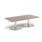 Monza rectangular coffee table with flat round brushed steel bases 1600mm x 800mm - barcelona walnut MCR1600-BS-BW