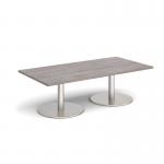 Monza rectangular coffee table with flat round brushed steel bases 1600mm x 800mm - grey oak MCR1600-BS-GO