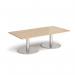 Monza rectangular coffee table with flat round brushed steel bases 1600mm x 800mm - kendal oak MCR1600-BS-KO