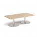 Monza rectangular coffee table with flat round brushed steel bases 1600mm x 800mm - kendal oak