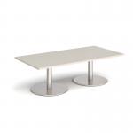 Monza rectangular coffee table with flat round brushed steel bases 1600mm x 800mm - Light Grey MCR1600-BS-LG