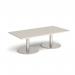 Monza rectangular coffee table with flat round brushed steel bases 1600mm x 800mm - Light Grey MCR1600-BS-LG