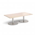Monza rectangular coffee table with flat round brushed steel bases 1600mm x 800mm - maple