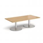 Monza rectangular coffee table with flat round brushed steel bases 1600mm x 800mm - oak MCR1600-BS-O