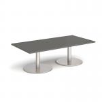 Monza rectangular coffee table with flat round brushed steel bases 1600mm x 800mm - Onyx Grey MCR1600-BS-OG