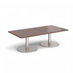 Monza rectangular coffee table with flat round brushed steel bases 1600mm x 800mm - walnut MCR1600-BS-W