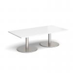 Monza rectangular coffee table with flat round brushed steel bases 1600mm x 800mm - white