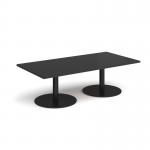 Monza rectangular coffee table with flat round black bases 1600mm x 800mm - Black MCR1600-K-BK