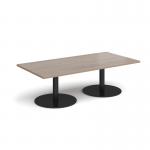 Monza rectangular coffee table with flat round black bases 1600mm x 800mm - barcelona walnut MCR1600-K-BW