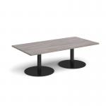 Monza rectangular coffee table with flat round black bases 1600mm x 800mm - grey oak MCR1600-K-GO