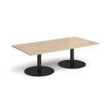 Monza rectangular coffee table with flat round black bases 1600mm x 800mm - kendal oak MCR1600-K-KO