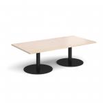 Monza rectangular coffee table with flat round black bases 1600mm x 800mm - maple MCR1600-K-M