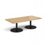 Monza rectangular coffee table with flat round black bases 1600mm x 800mm - oak MCR1600-K-O