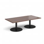 Monza rectangular coffee table with flat round black bases 1600mm x 800mm - walnut