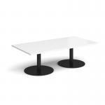 Monza rectangular coffee table with flat round black bases 1600mm x 800mm - white