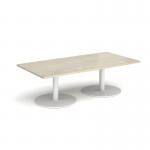 Monza rectangular coffee table with flat round white bases 1600mm x 800mm - made to order MCR1600-WH