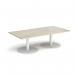 Monza rectangular coffee table with flat round white bases 1600mm x 800mm - made to order MCR1600-WH