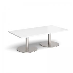 Monza rectangular coffee table with flat round white bases 1600mm x