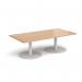 Monza rectangular coffee table with flat round white bases 1600mm x 800mm - beech MCR1600-WH-B