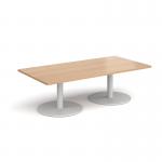 Monza rectangular coffee table with flat round white bases 1600mm x 800mm - beech MCR1600-WH-B