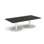 Monza rectangular coffee table with flat round white bases 1600mm x 800mm - Black MCR1600-WH-BK