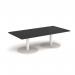 Monza rectangular coffee table with flat round white bases 1600mm x 800mm - Black MCR1600-WH-BK