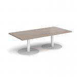 Monza rectangular coffee table with flat round white bases 1600mm x 800mm - barcelona walnut MCR1600-WH-BW