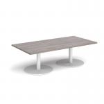Monza rectangular coffee table with flat round white bases 1600mm x 800mm - grey oak MCR1600-WH-GO