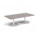 Monza rectangular coffee table with flat round white bases 1600mm x 800mm - grey oak