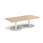 Monza rectangular coffee table with flat round white bases 1600mm x 800mm - kendal oak MCR1600-WH-KO