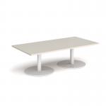 Monza rectangular coffee table with flat round white bases 1600mm x 800mm - Light Grey MCR1600-WH-LG