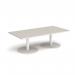 Monza rectangular coffee table with flat round white bases 1600mm x 800mm - Light Grey MCR1600-WH-LG