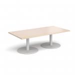 Monza rectangular coffee table with flat round white bases 1600mm x 800mm - maple