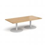 Monza rectangular coffee table with flat round white bases 1600mm x 800mm - oak MCR1600-WH-O