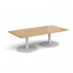 Monza rectangular coffee table with flat round white bases 1600mm x 800mm - oak MCR1600-WH-O
