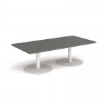 Monza rectangular coffee table with flat round white bases 1600mm x 800mm - Onyx Grey MCR1600-WH-OG