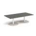 Monza rectangular coffee table with flat round white bases 1600mm x 800mm - Onyx Grey MCR1600-WH-OG