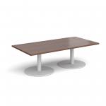 Monza rectangular coffee table with flat round white bases 1600mm x 800mm - walnut MCR1600-WH-W