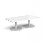 Monza rectangular coffee table with flat round white bases 1600mm x 800mm - white MCR1600-WH-WH