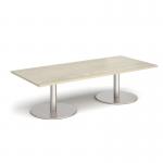Monza rectangular coffee table with flat round brushed steel bases 1800mm x 800mm - made to order MCR1800-BS
