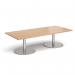 Monza rectangular coffee table with flat round brushed steel bases 1800mm x 800mm - beech MCR1800-BS-B