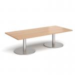 Monza rectangular coffee table with flat round brushed steel bases 1800mm x 800mm - beech MCR1800-BS-B