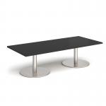 Monza rectangular coffee table with flat round brushed steel bases 1800mm x 800mm - Black MCR1800-BS-BK
