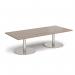 Monza rectangular coffee table with flat round brushed steel bases 1800mm x 800mm - barcelona walnut